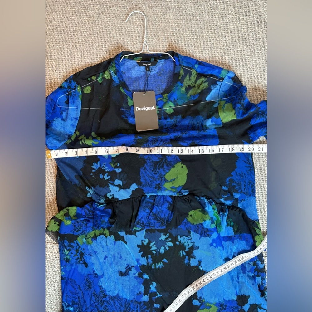 Desigual Floral Mesh Layered Midi Dress Blue Black Size L NWT - Picture 16 of 17
